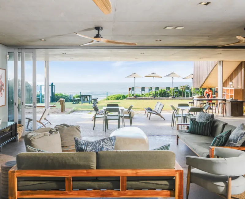 A quiet corner of the beach clubhouse lounge